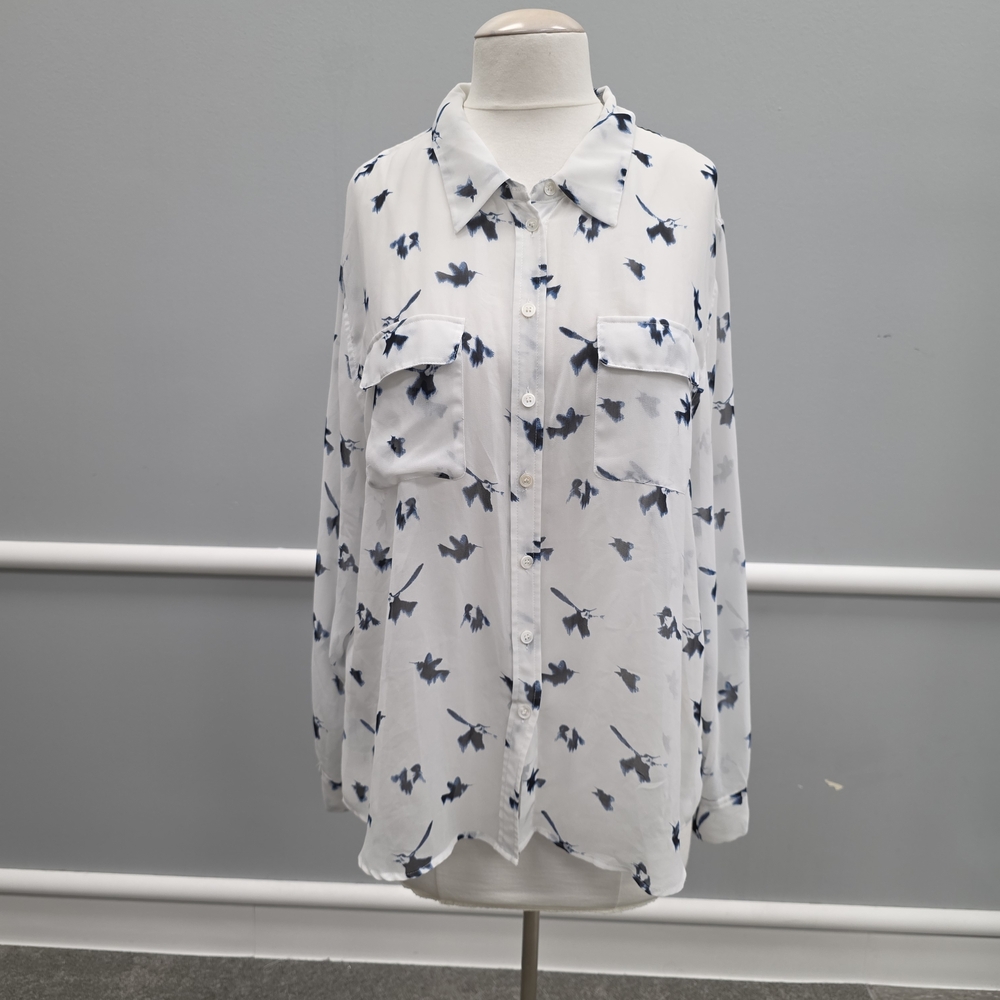 Two by Vince Camuto White Shirt with Navy Floral Design